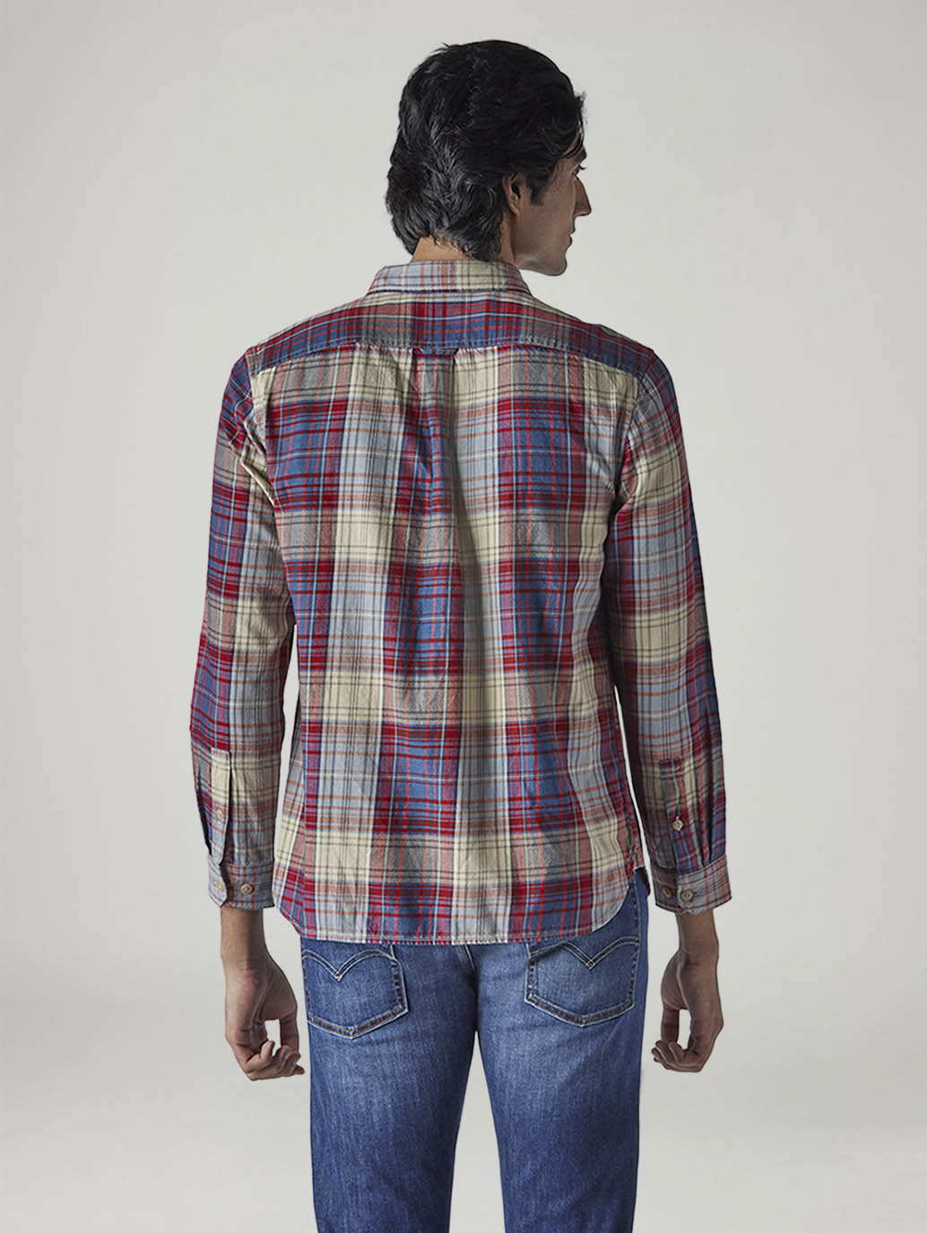Men's Checkered Relaxed Fit Shirt - Back View