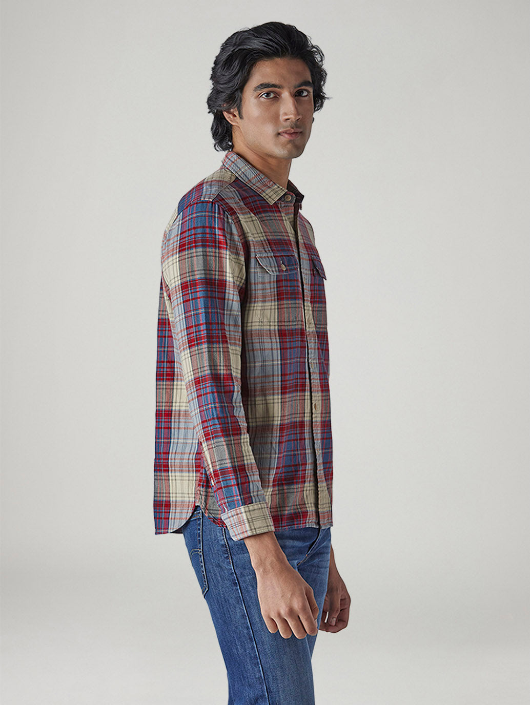 Men's Checkered Relaxed Fit Shirt - Side View