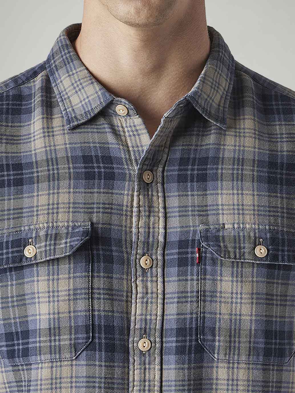 Men's Checkered Relaxed Fit Textured Shirt - Detail View