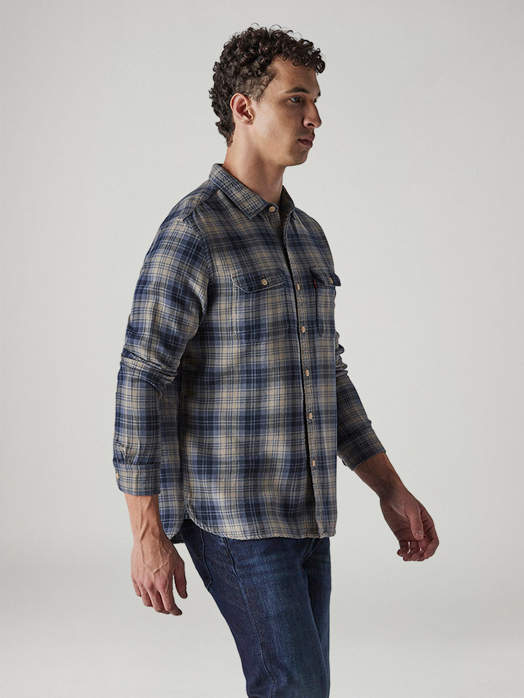 Men's Checkered Relaxed Fit Textured Shirt - Side View