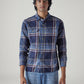 Men's Blue Relaxed Fit Plaid Shirt - Front View