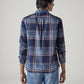 Men's Blue Relaxed Fit Plaid Shirt - Back View