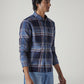 Men's Blue Relaxed Fit Plaid Shirt - Side View