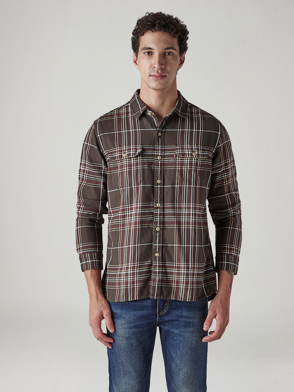 Men's Checkered Relaxed Fit Shirt - Front View