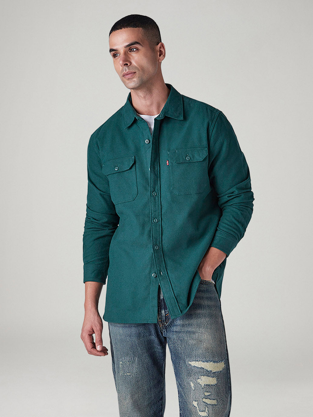 Men's Solid Relaxed Fit Flannel Shirt