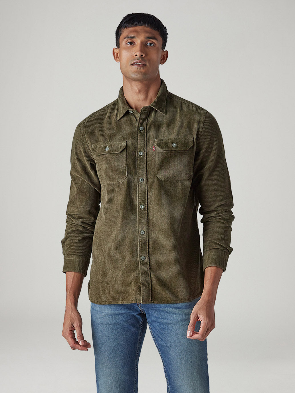 Men's Solid Relaxed Fit Corduroy Shirt - Front View