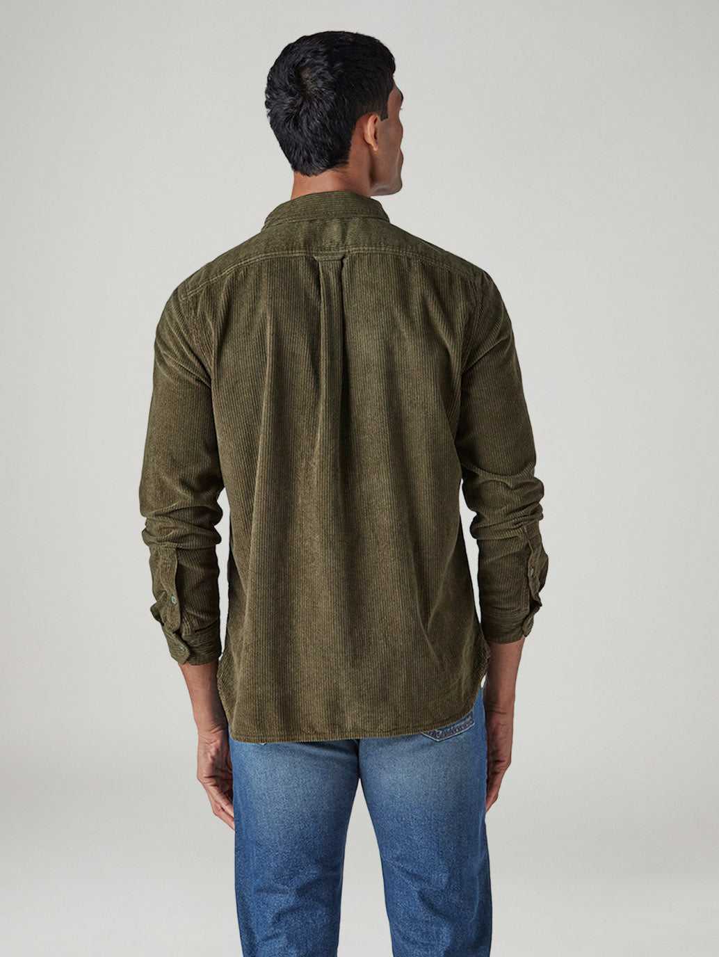 Men's Solid Relaxed Fit Corduroy Shirt - Back View