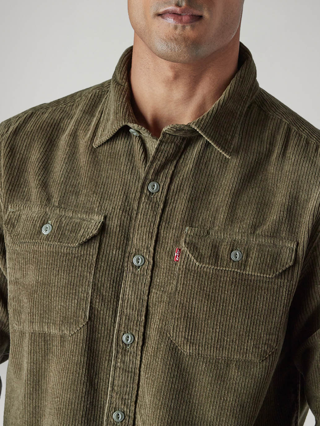 Men's Solid Relaxed Fit Corduroy Shirt - detail View