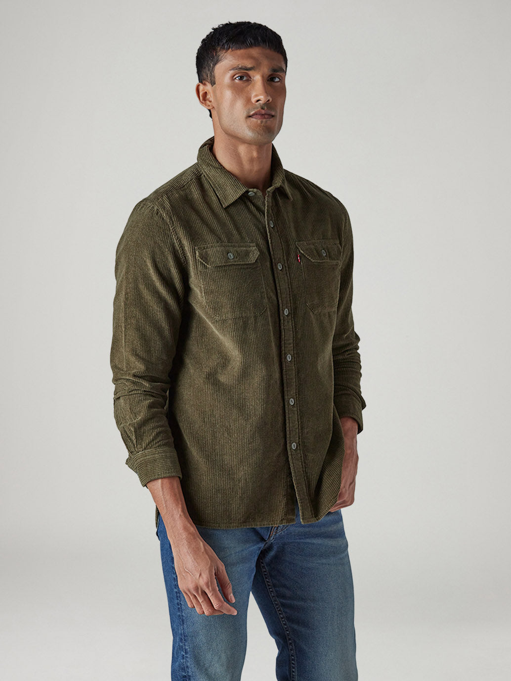 Men's Solid Relaxed Fit Corduroy Shirt - Side View