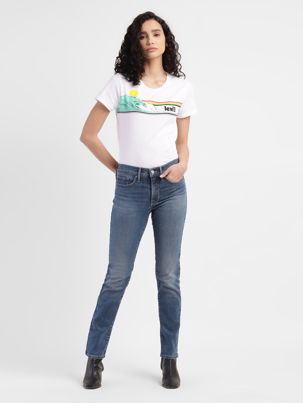 Women's 312 Blue Straight Fit Mid Rise Jeans