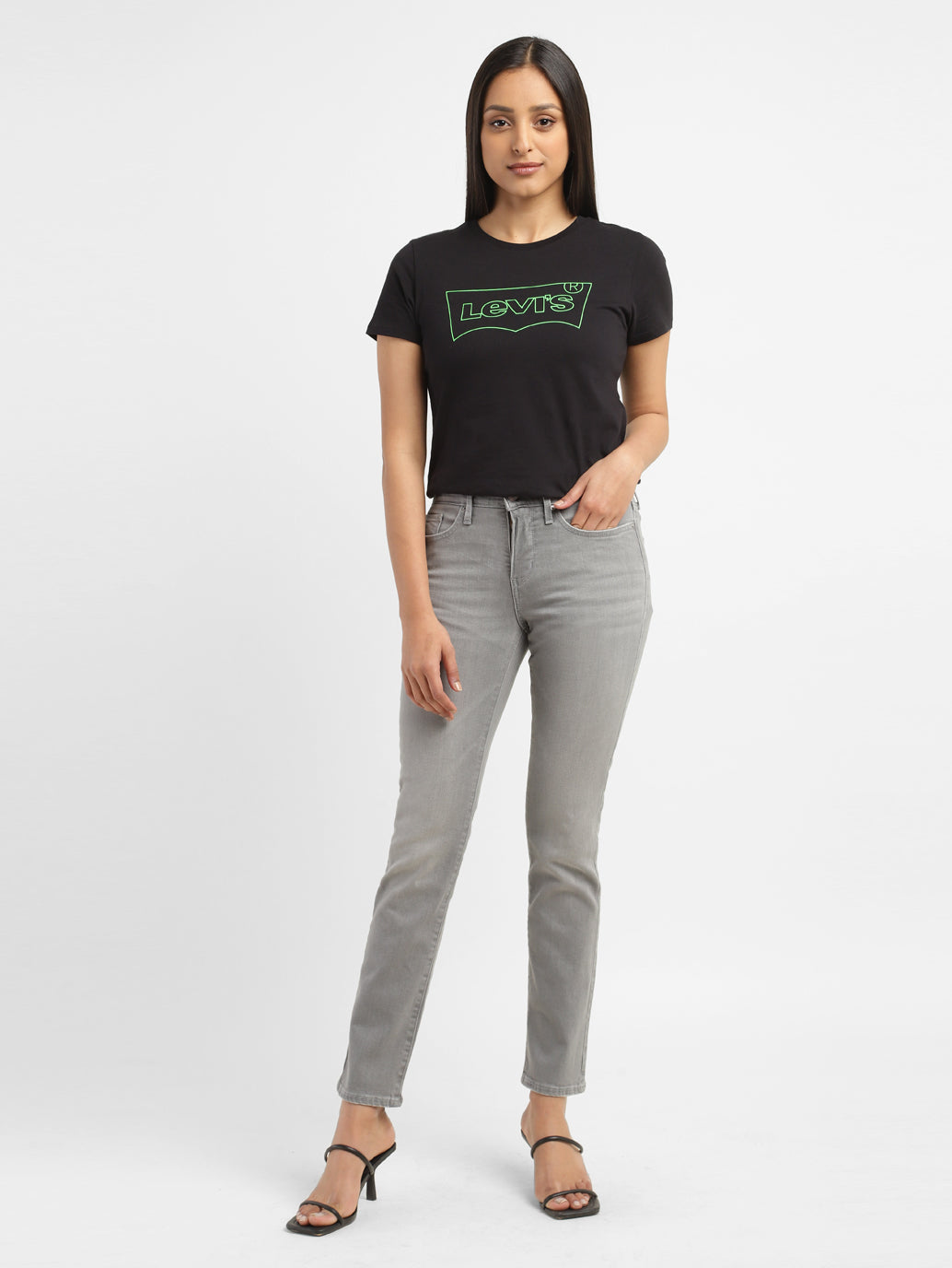Women's 312 Grey Straight Fit Mid Rise Jeans