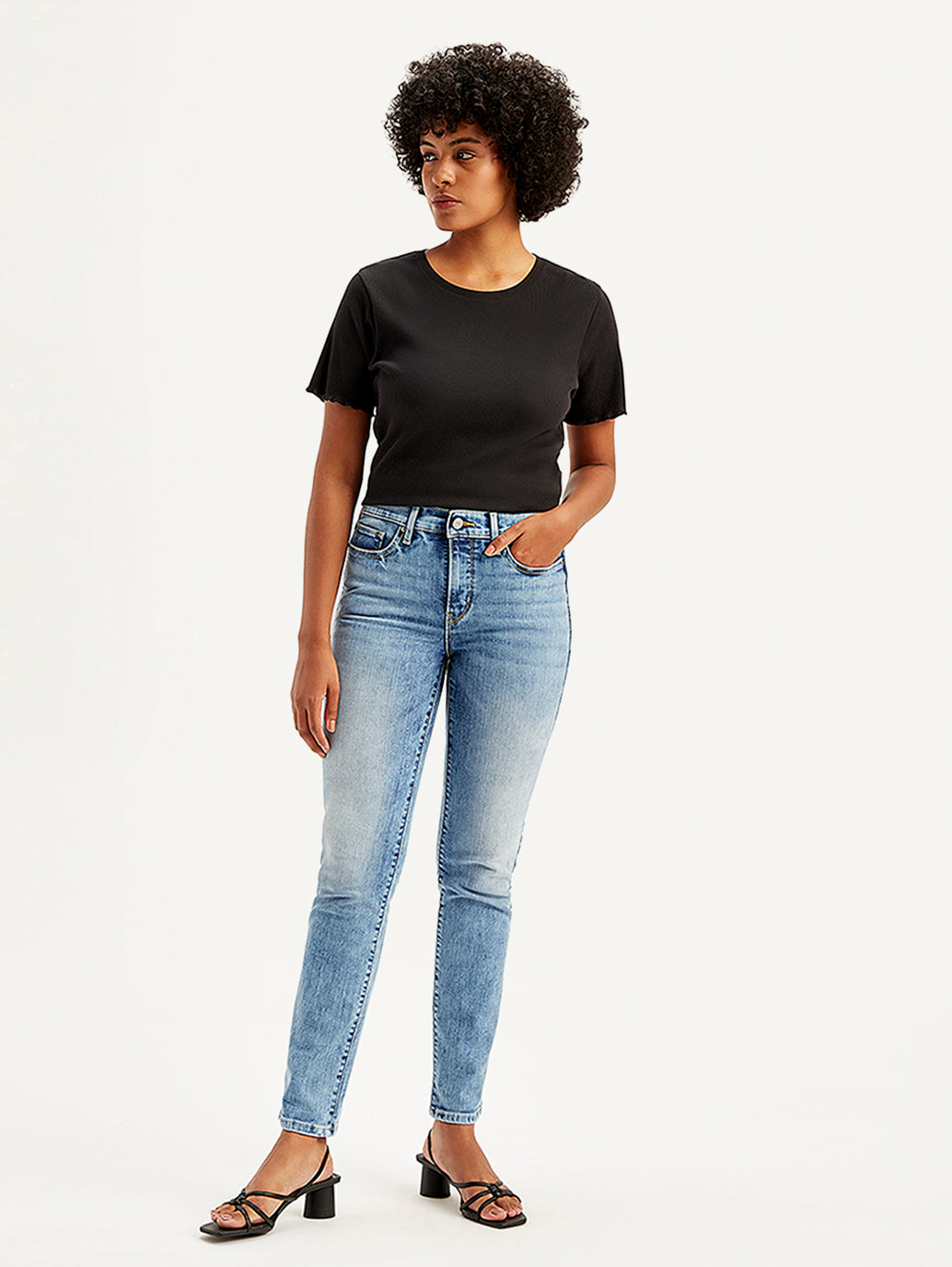 Women's 312 Blue Straight Fit Mid Rise Jeans - Front View