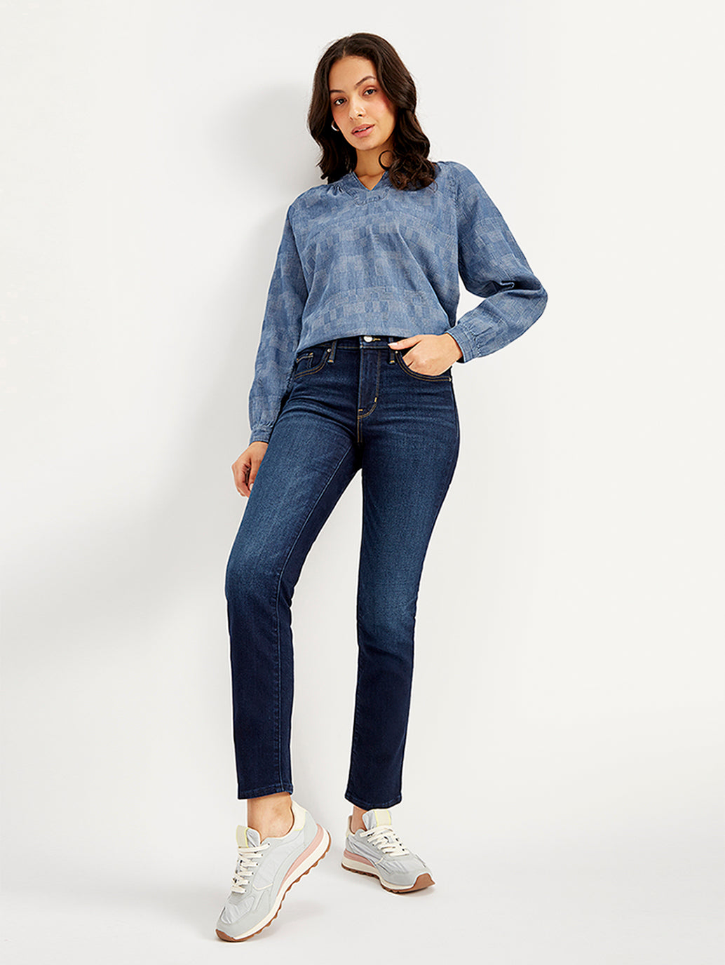 Women's 312 Navy Blue Straight Fit Mid Rise Jeans - Styleshot View