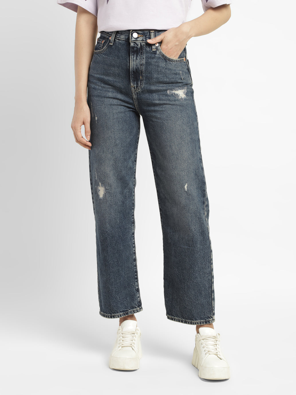 Women's Blue Ribcage Straight Ankle Fit Mid Rise Jeans - e2b60966-9d4f-4b7a-9c9d-d060425575ed View