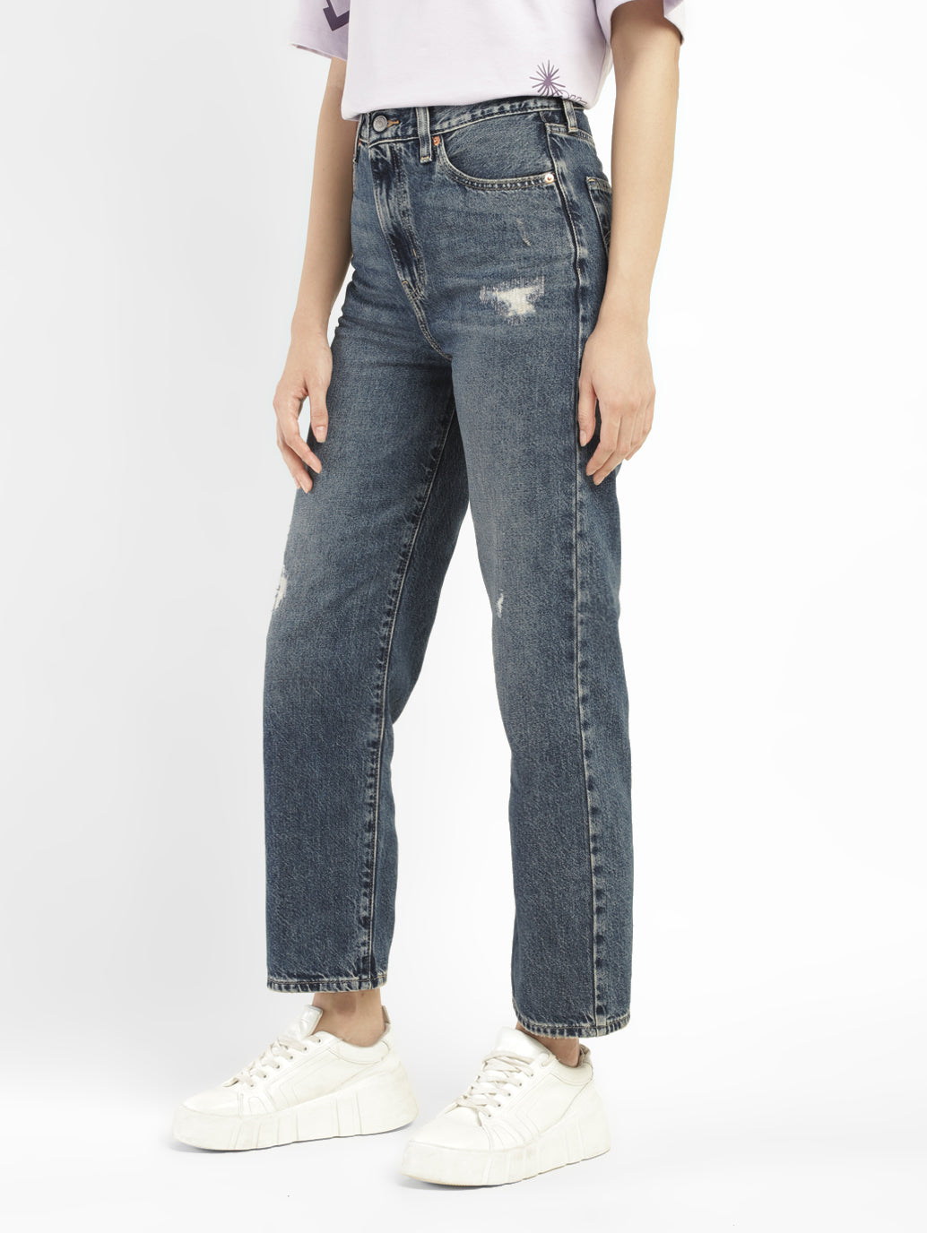 Women's Blue Ribcage Straight Ankle Fit Mid Rise Jeans - 508aa261-1e56-44f5-b92b-c2375e724de3 View