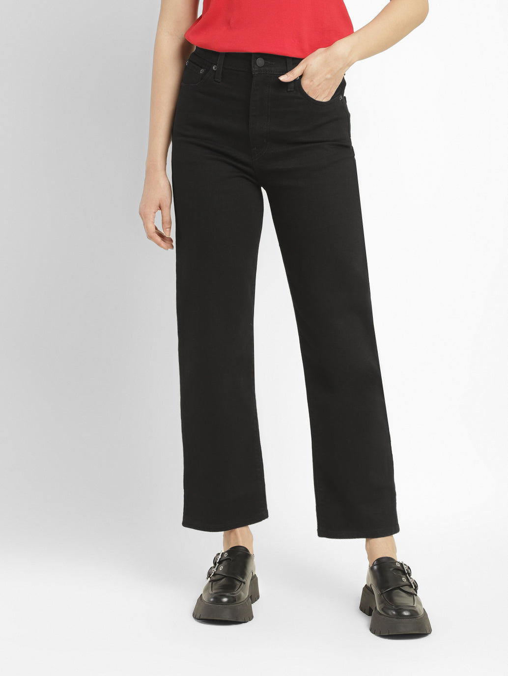 Women's Black Ribcage Straight Ankle Fit High Rise Jeans - bbd018d7-4b1e-455d-9fd5-1104d4253c07 View