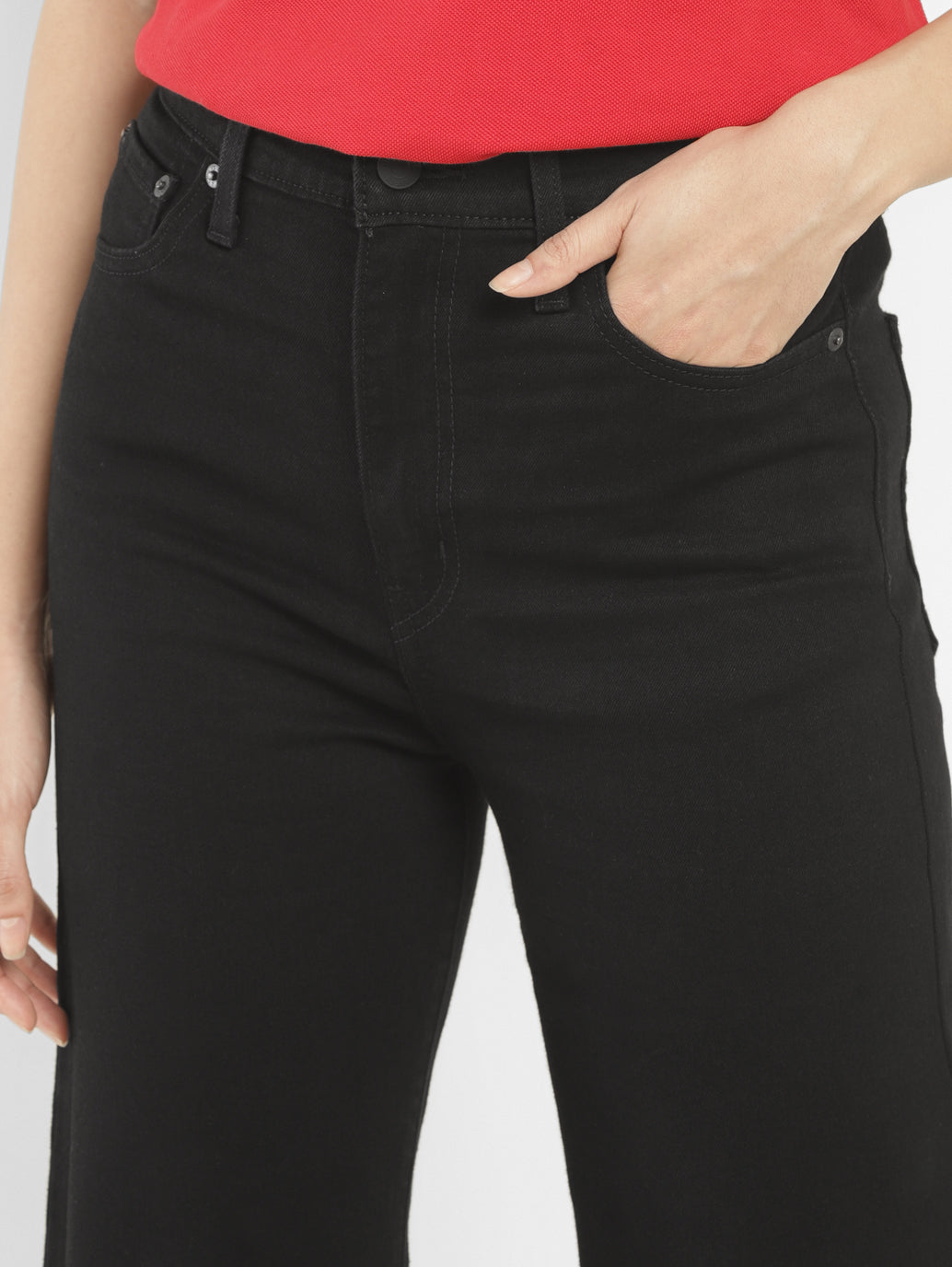 Women's Black Ribcage Straight Ankle Fit High Rise Jeans - FrontDetails View