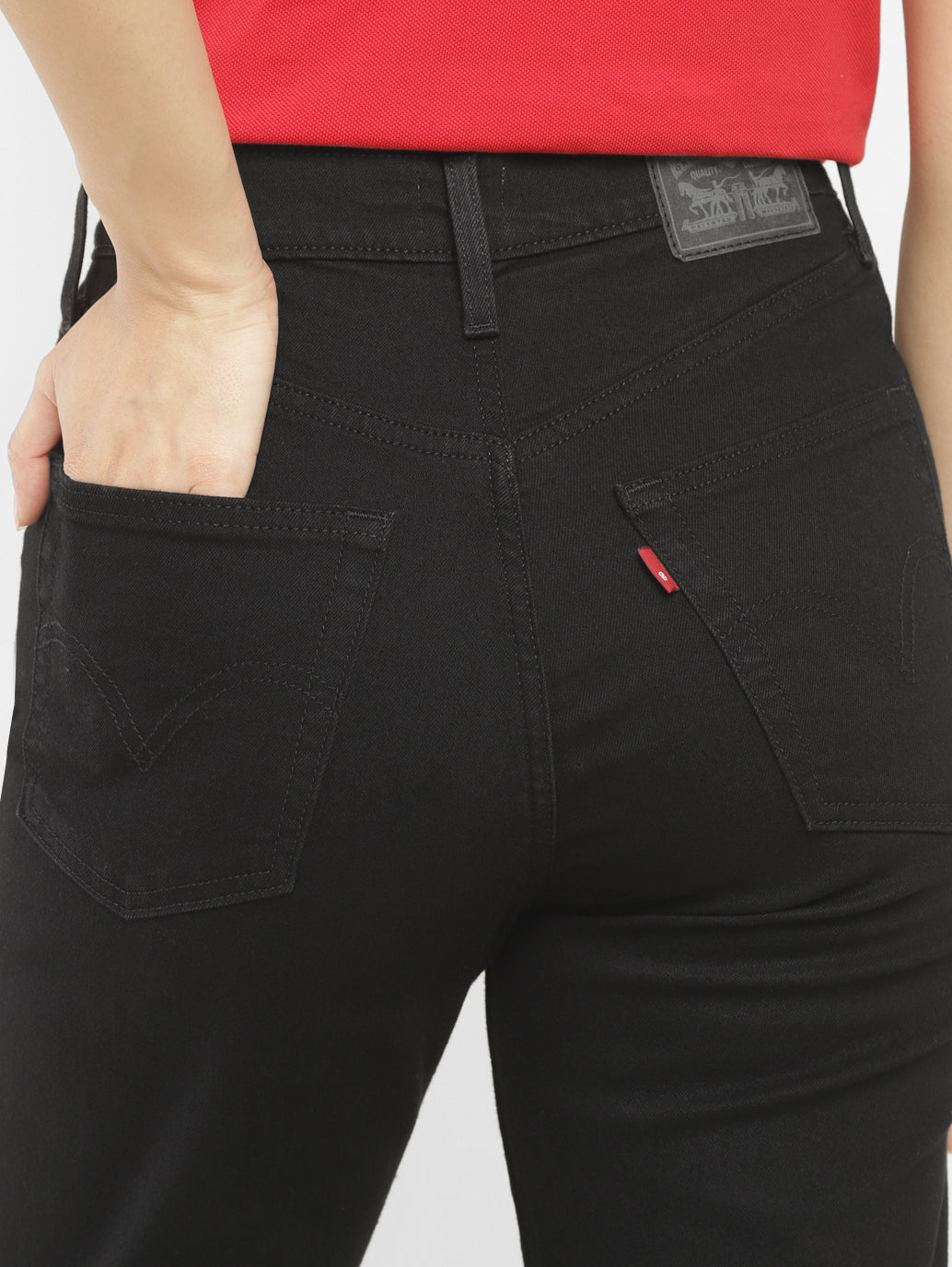 Women's Black Ribcage Straight Ankle Fit High Rise Jeans - BackDetails View