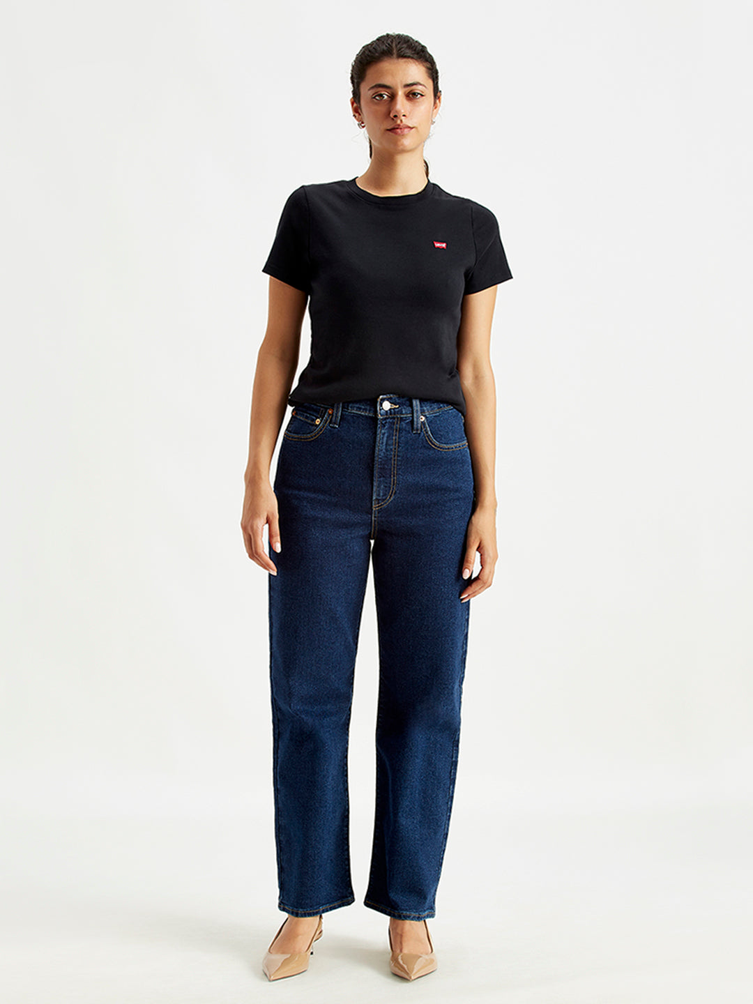 Women's Blue Ribcage Straight Ankle Fit High Rise Jeans