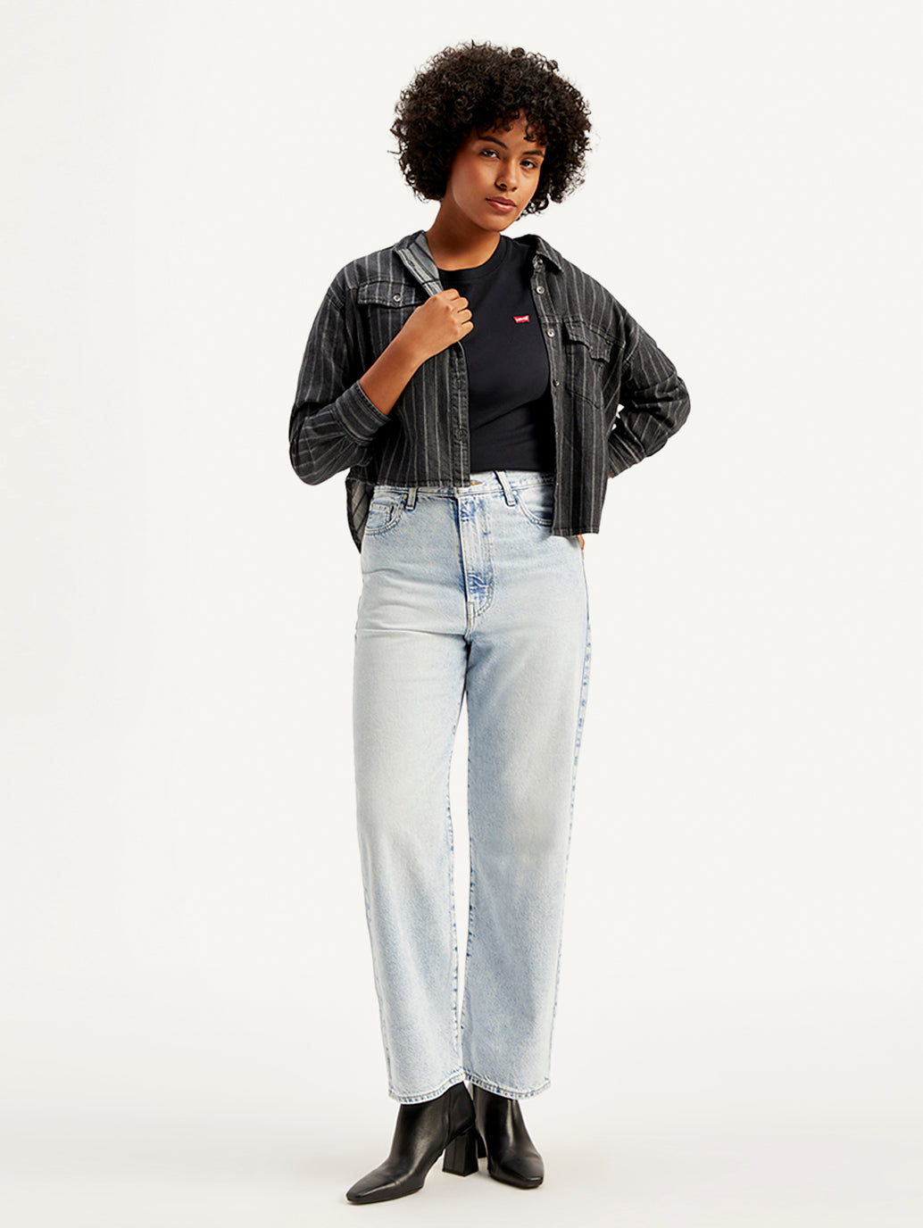 Women's Light Blue Ribcage Straight Ankle Fit High Rise Jeans