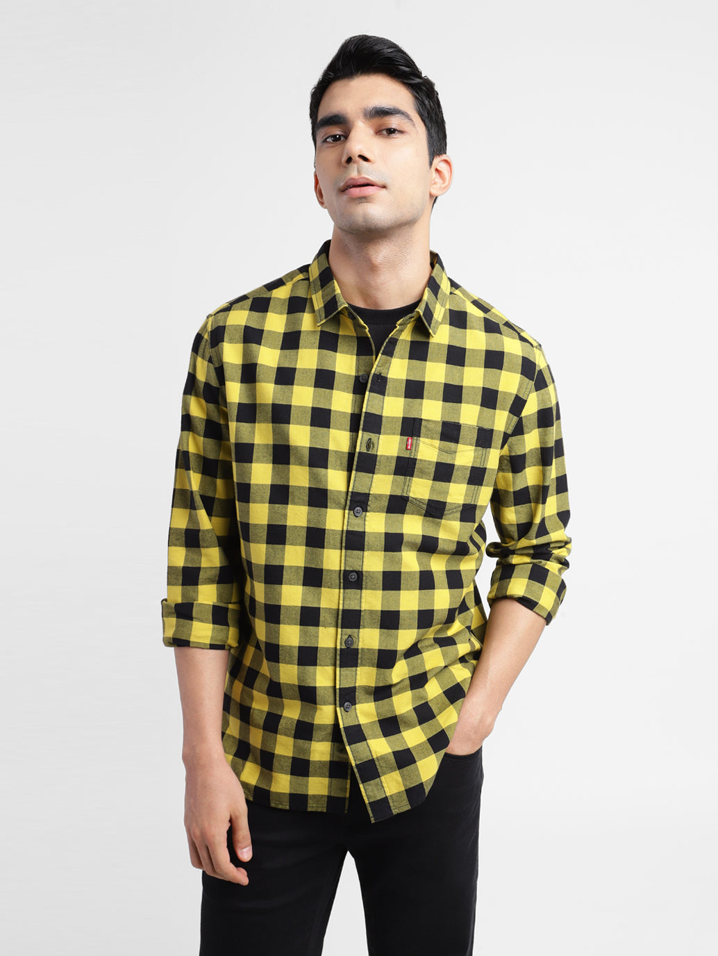 Men's Checkered Spread Collar Shirt - fc4bc6a2-0b24-4843-935a-ad929f6c3cde View