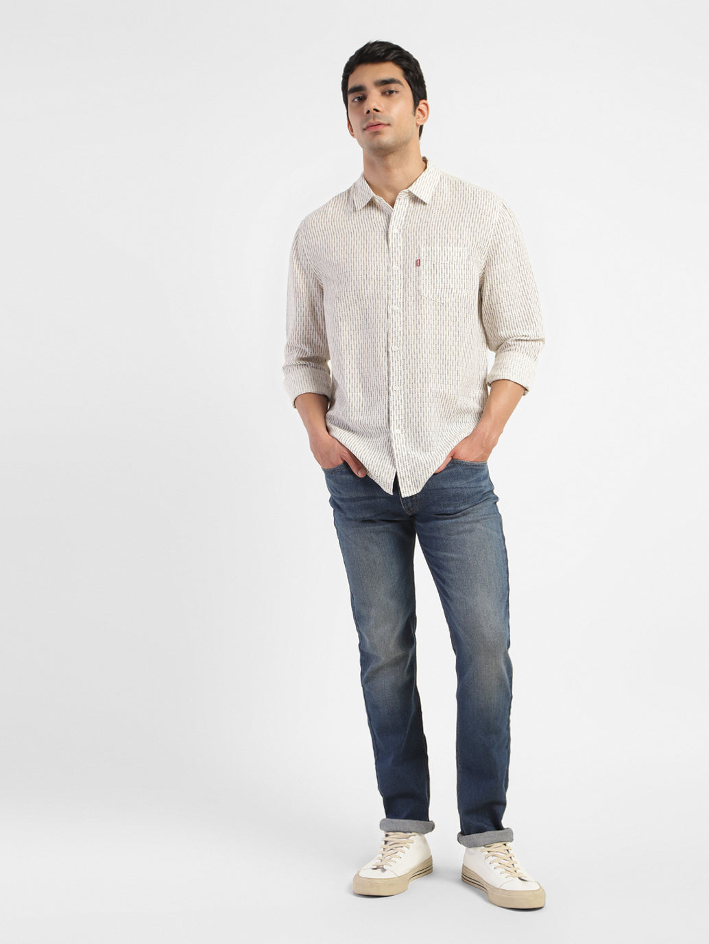 Men's Geometric Slim Fit Linen Shirts