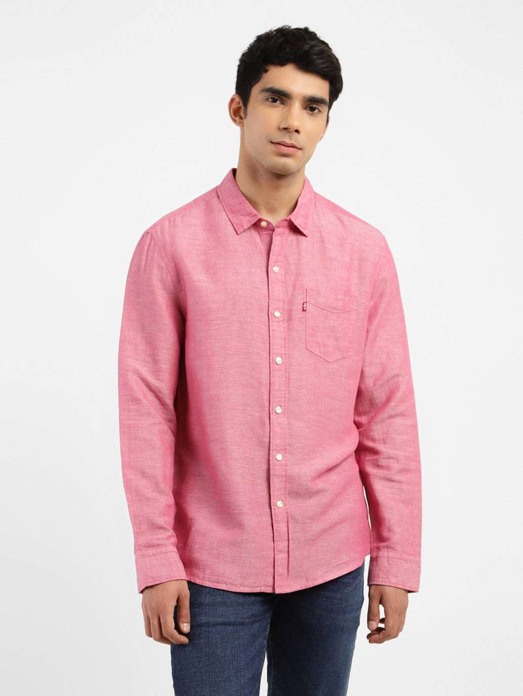 Men's Solid Spread Collar Linen Shirt