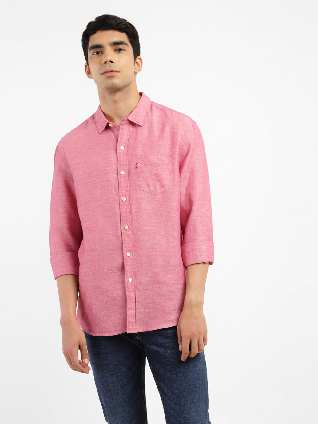 Men's Solid Spread Collar Linen Shirt