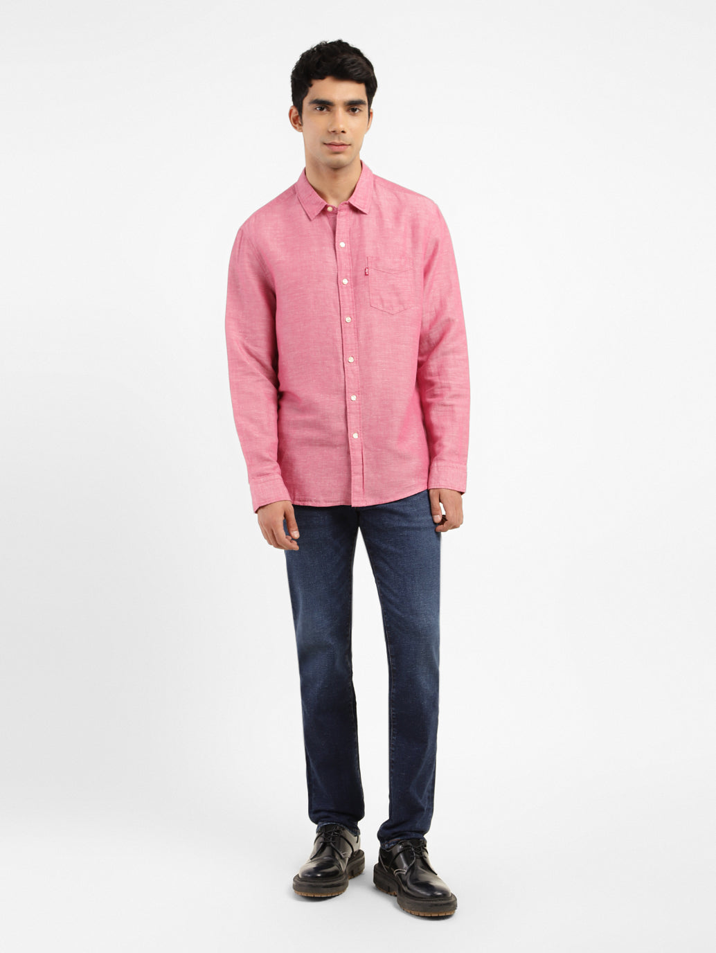 Men's Solid Spread Collar Linen Shirt