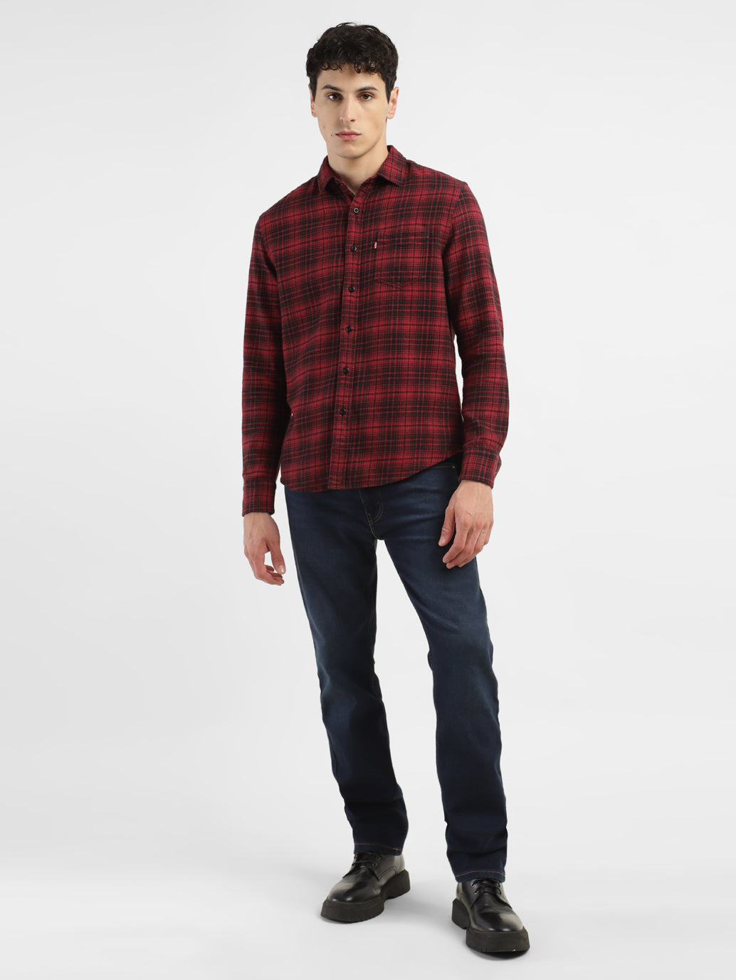 Men's Checkered Spread Collar Shirt