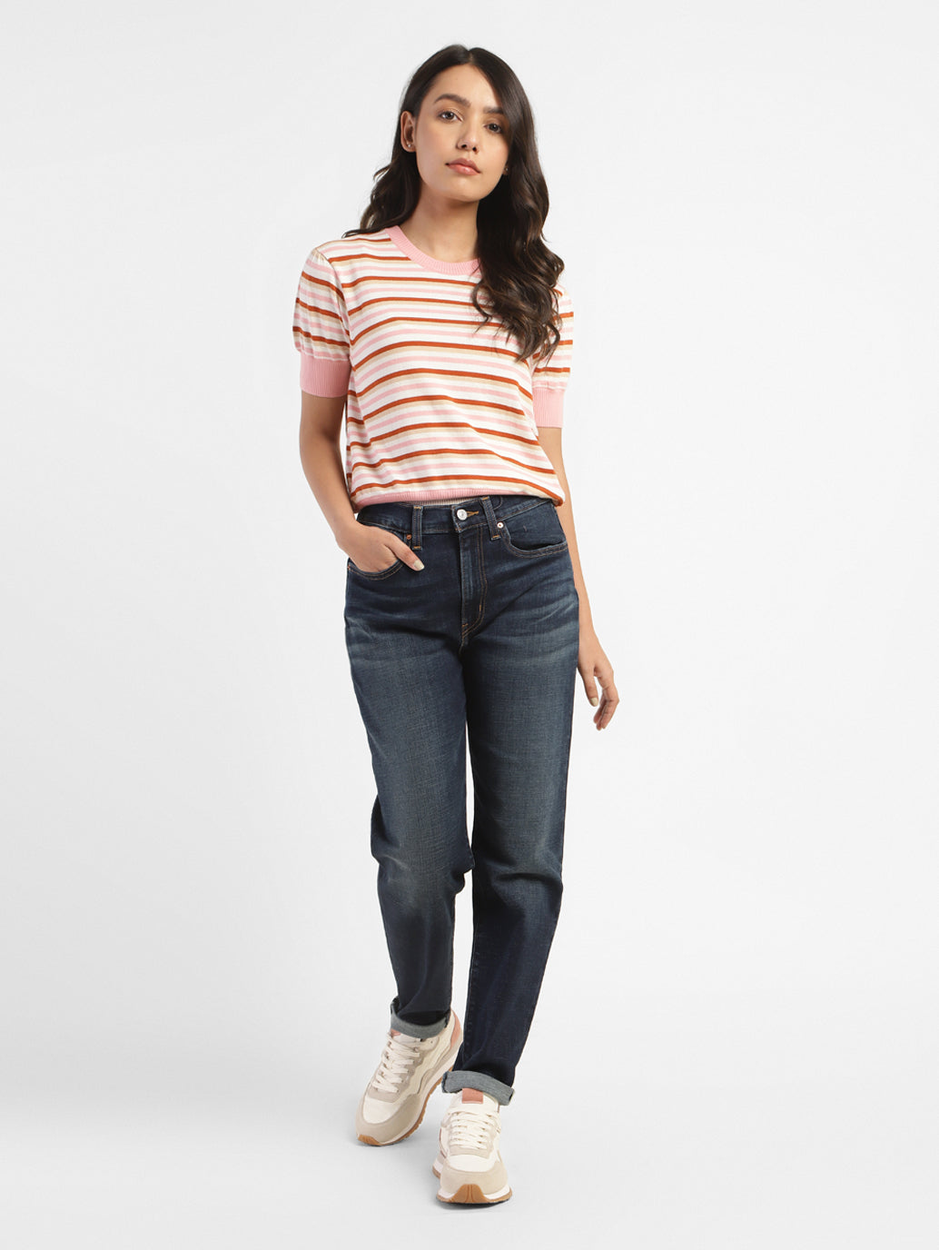 Women's Blue Straight Fit Mid Rise Boyfriend Jeans