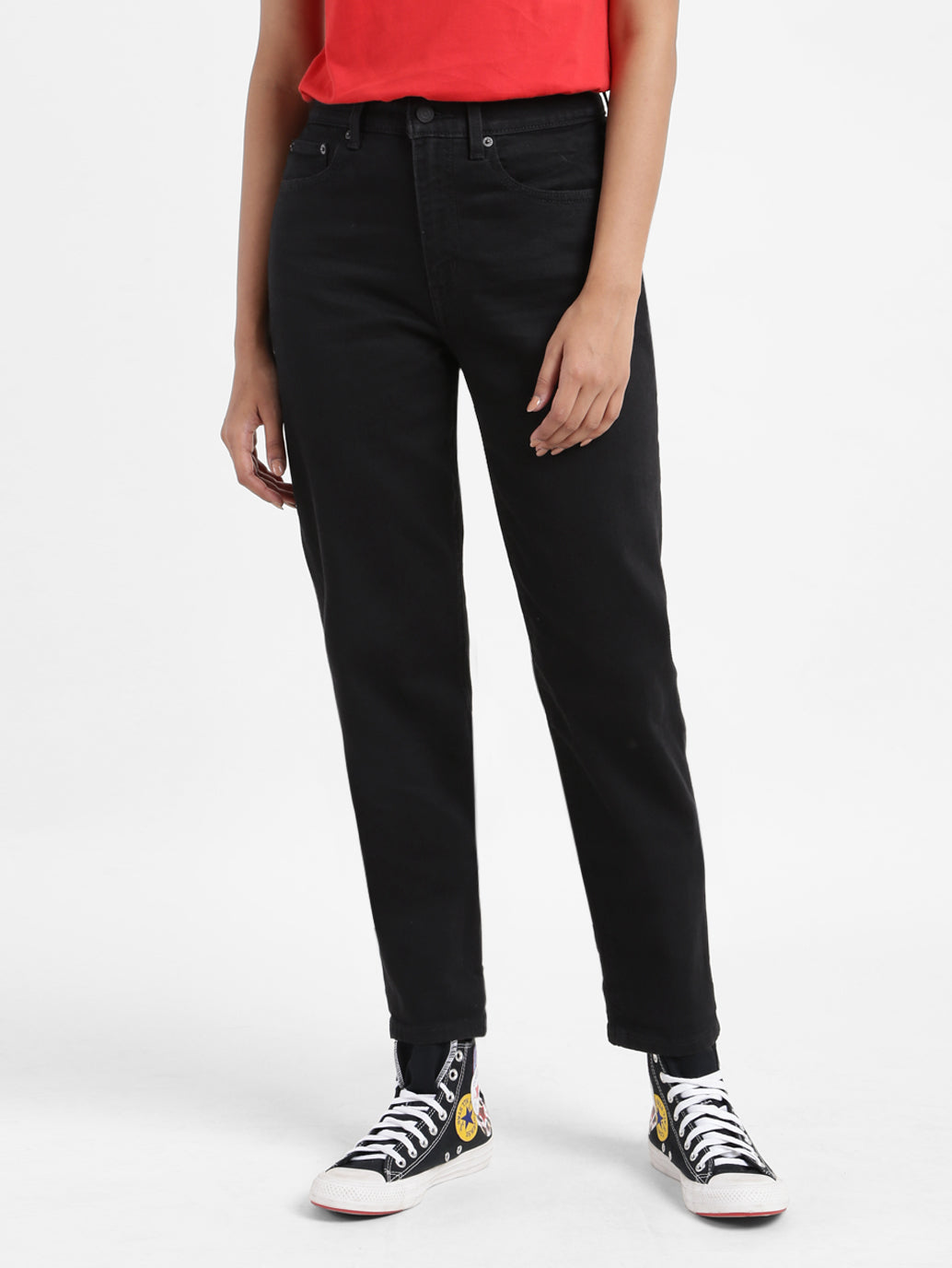 Women's Black Loose Fit High Rise Boyfriend Jeans
