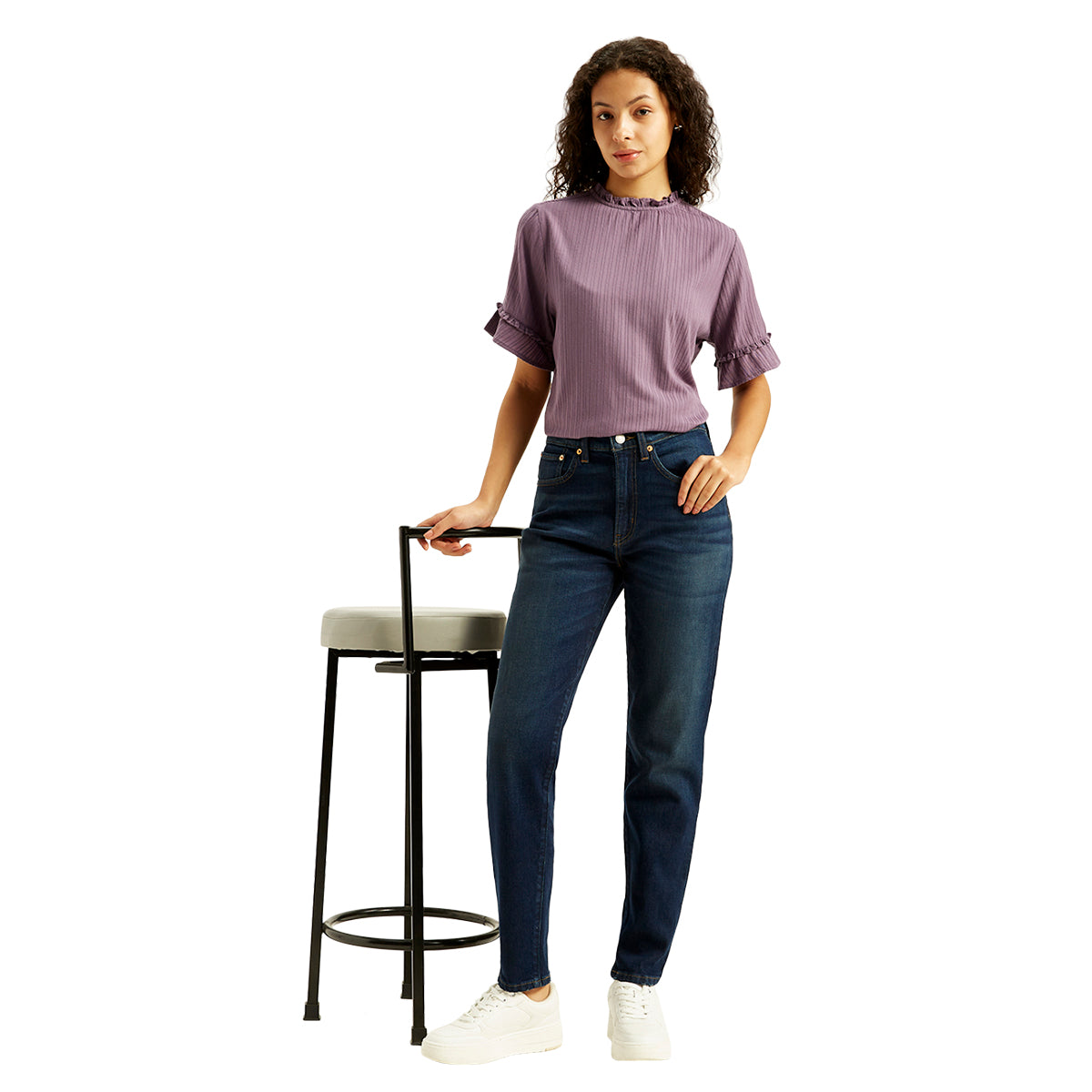 Women's Navy Blue Loose Fit High Rise Boyfriend Jeans