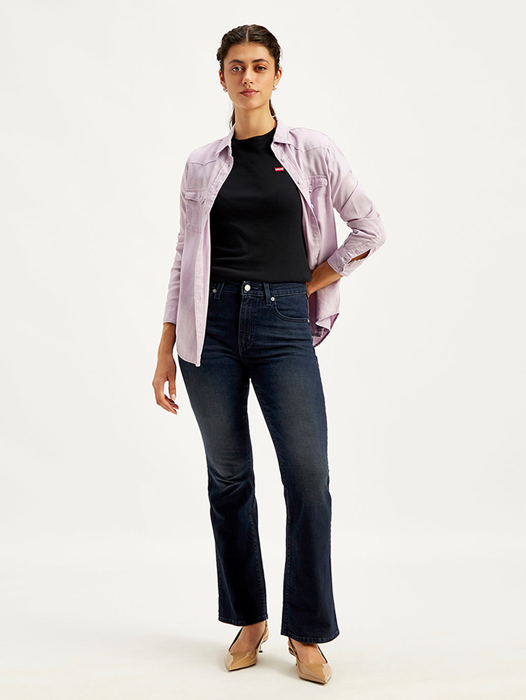 Women's 725 Navy Blue Flared Fit High Rise Jeans