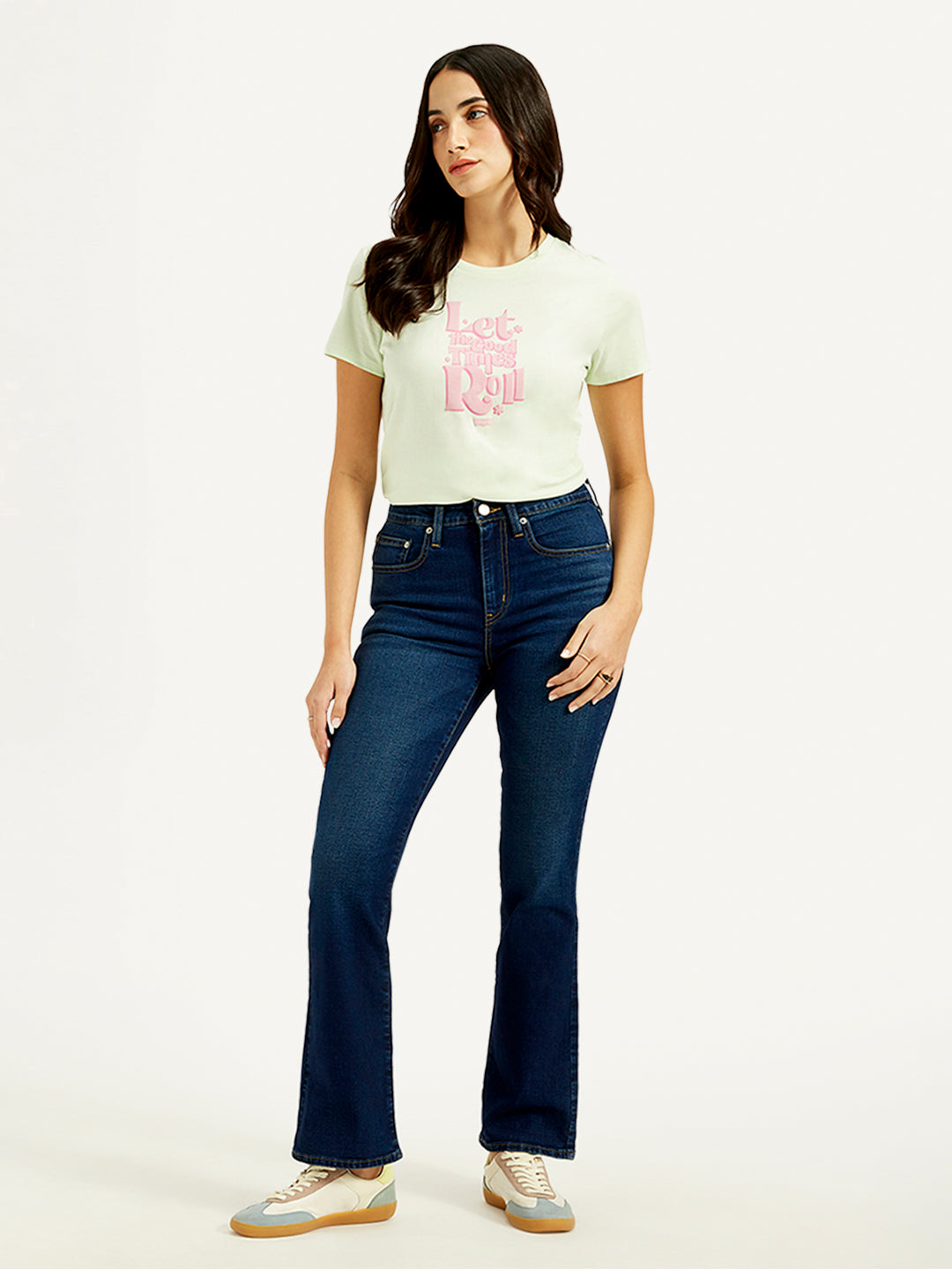 Women's 725 Navy Blue Flared Fit High Rise Jeans