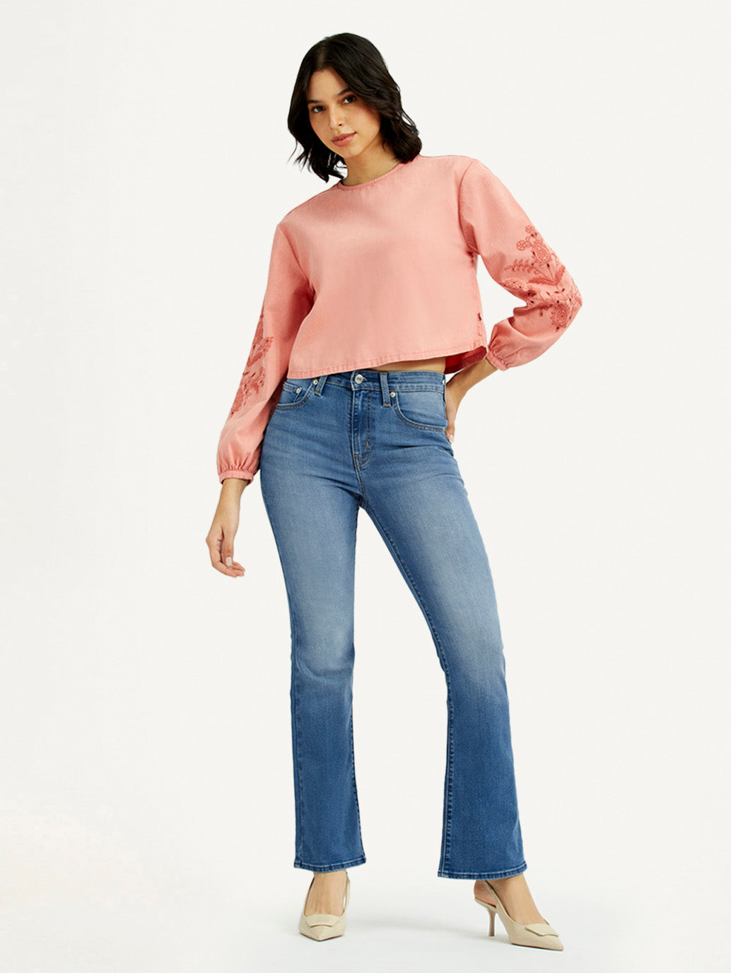 Women's 725 Med Indigo Flared Fit High Rise Jeans - Styleshot View