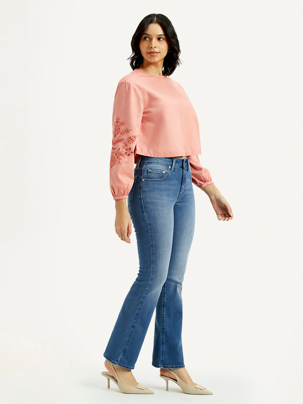 Women's 725 Med Indigo Flared Fit High Rise Jeans - Side View