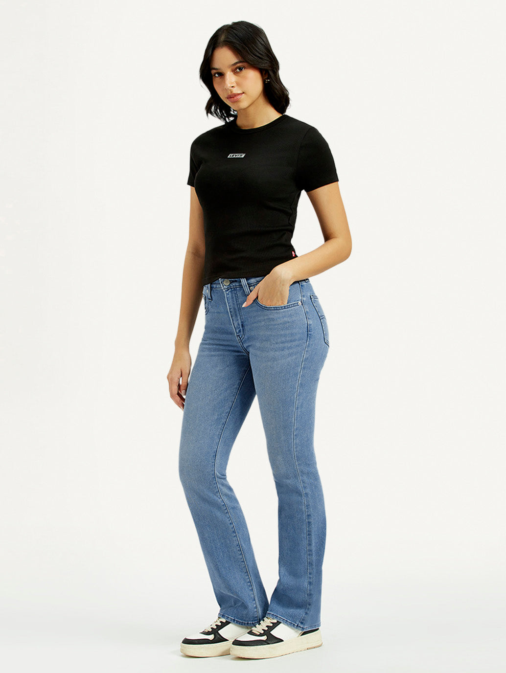 Women's 725 Med Indigo Bootcut Fit High Rise Jeans - Side View