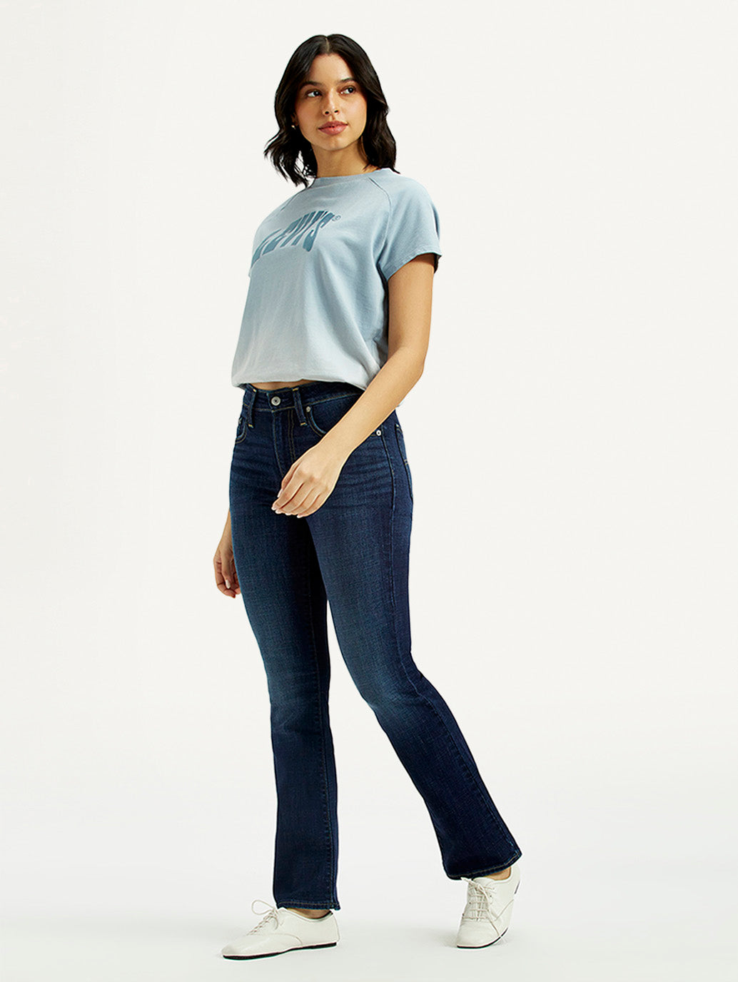 Women's 725 Dark Indigo Flared Fit High Rise Jeans - Styleshot View