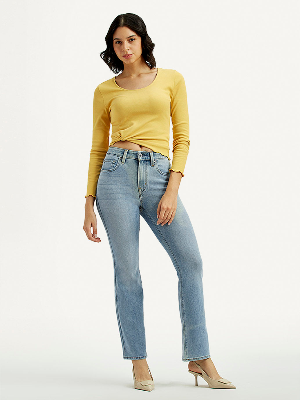 Women's 725 Light Indigo Flared Fit High Rise Jeans - Styleshot View