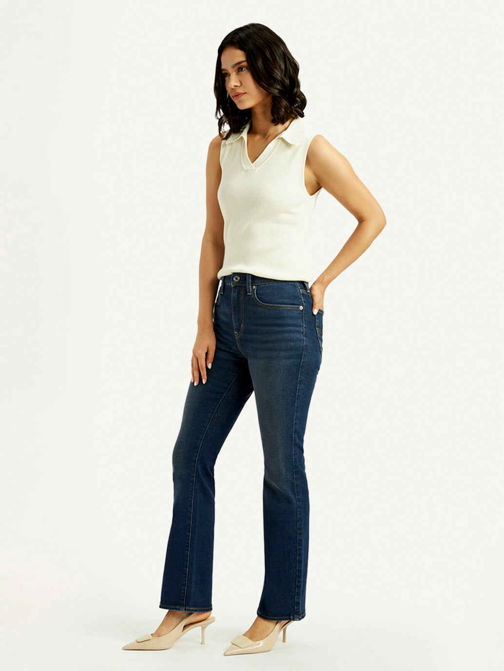 Women's 725 Dark Indigo Bootcut Fit High Rise Jeans - Side View