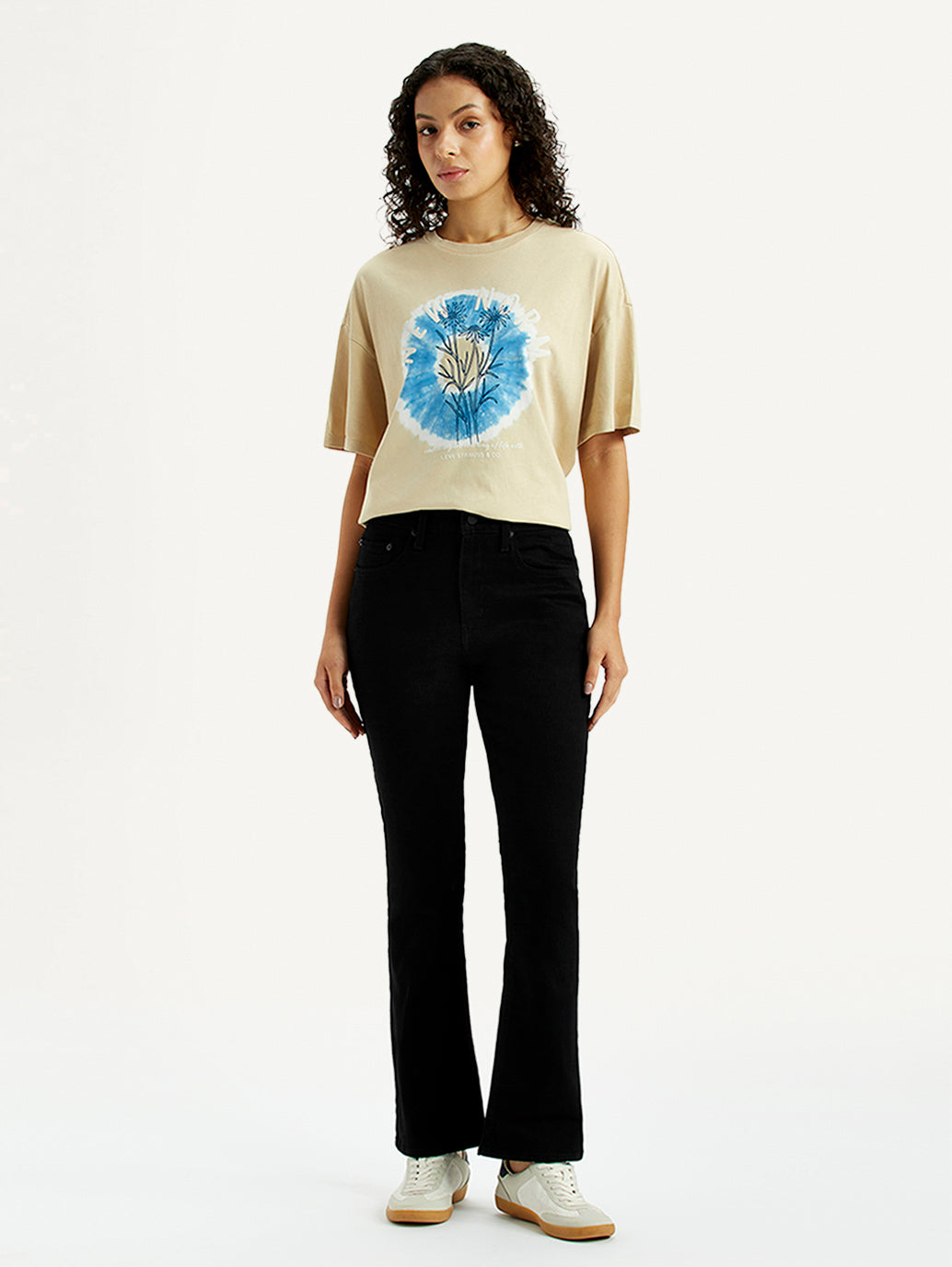 Women's 725 Black Flared Fit High Rise Jeans - Front View