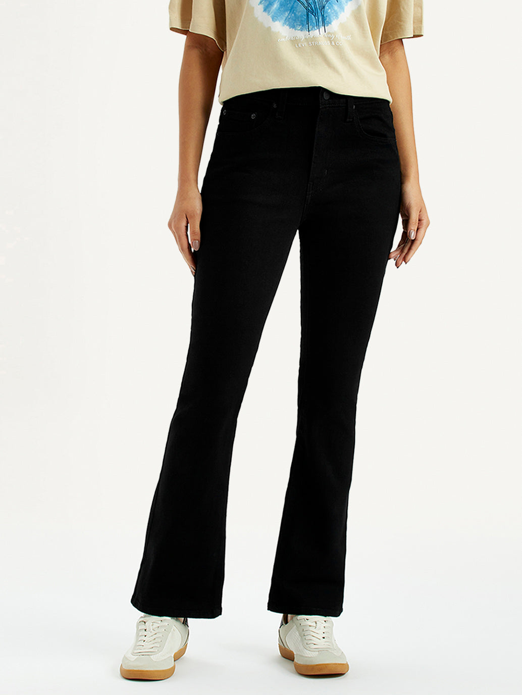 Women's 725 Black Flared Fit High Rise Jeans - Front View