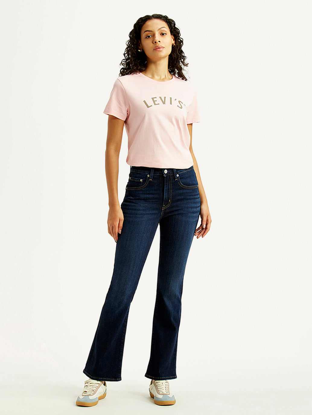 Women's 725 Navy Flared Fit High Rise Jeans - Front View