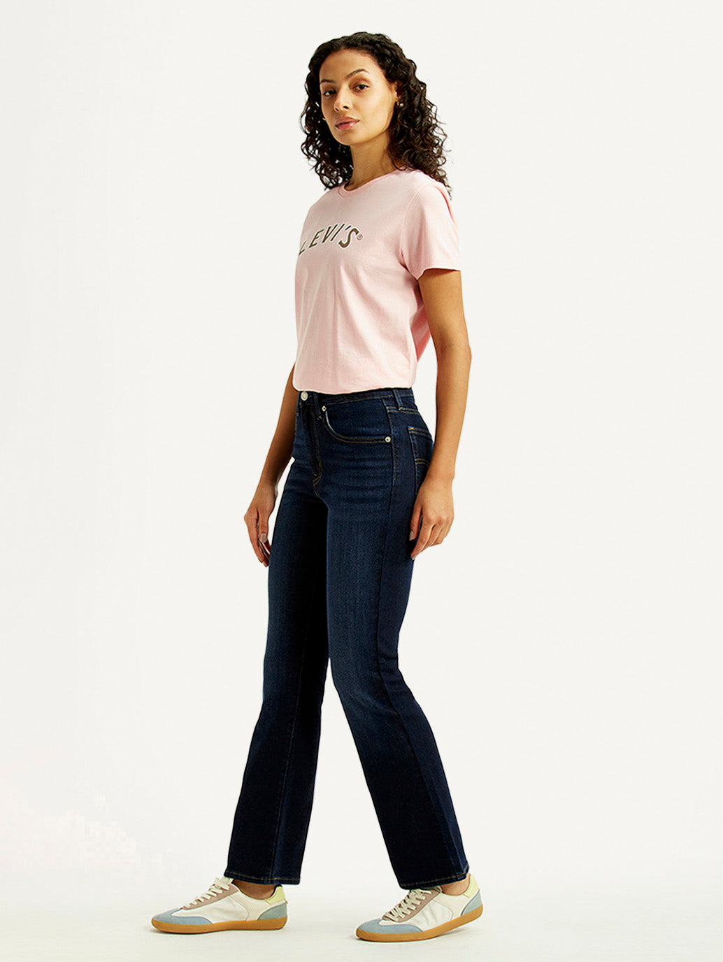 Women's 725 Navy Flared Fit High Rise Jeans - Side View