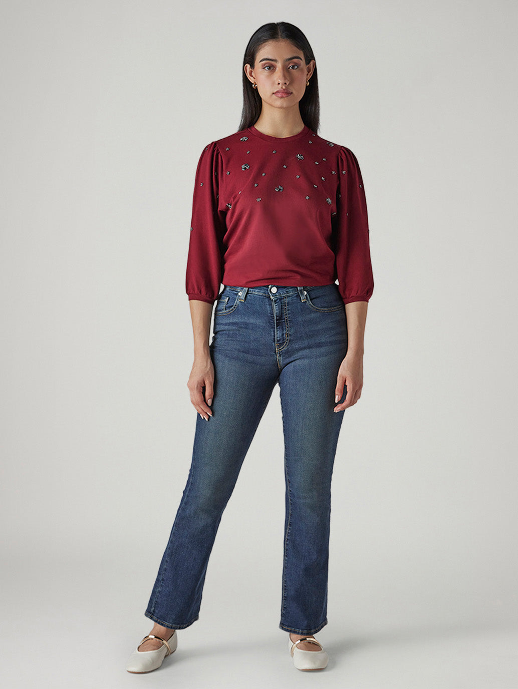 Women's 725 Dark Blue Slim Bootcut Fit High Rise Jeans - 2319875d-1ba7-4b12-8728-885604f1fec3 View