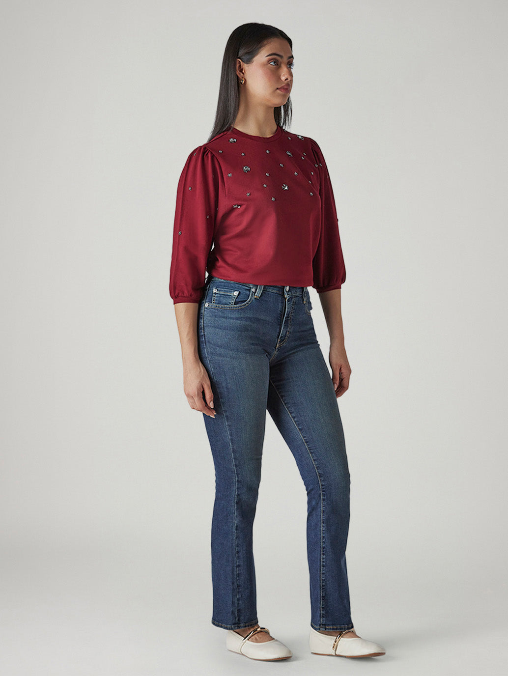 Women's 725 Dark Blue Slim Bootcut Fit High Rise Jeans - 6738bfc7-a197-4574-bd57-b8f89965a8d8 View