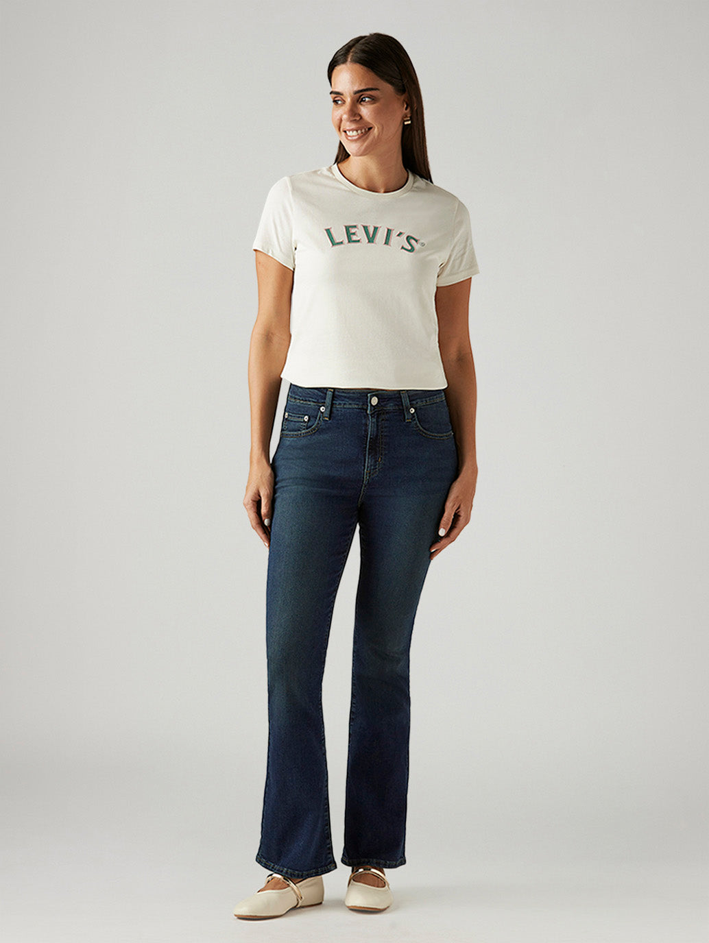 Women's 725 Dark Blue Bootcut Fit High Rise Jeans - Front View