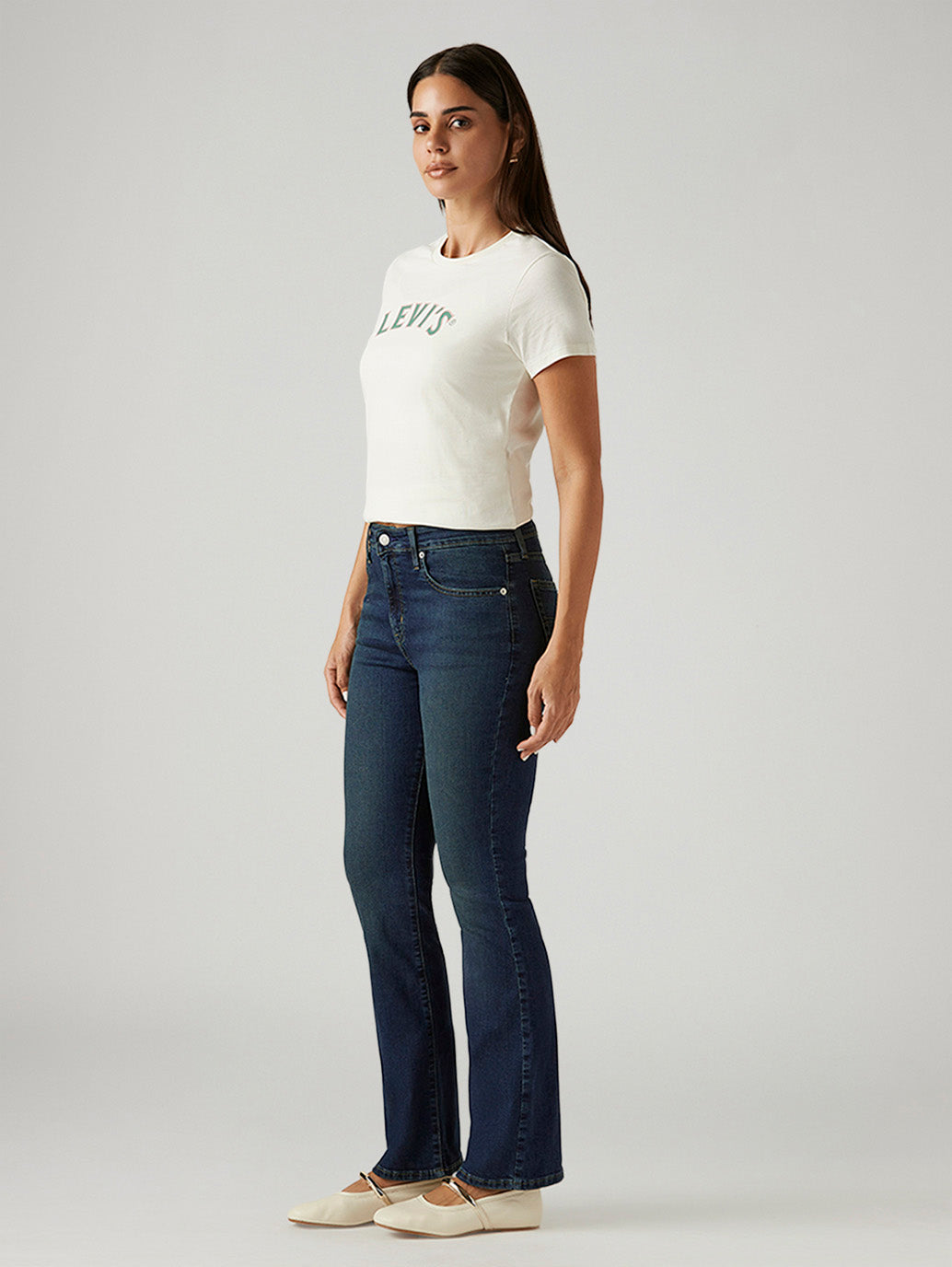 Women's 725 Dark Blue Bootcut Fit High Rise Jeans - Side View