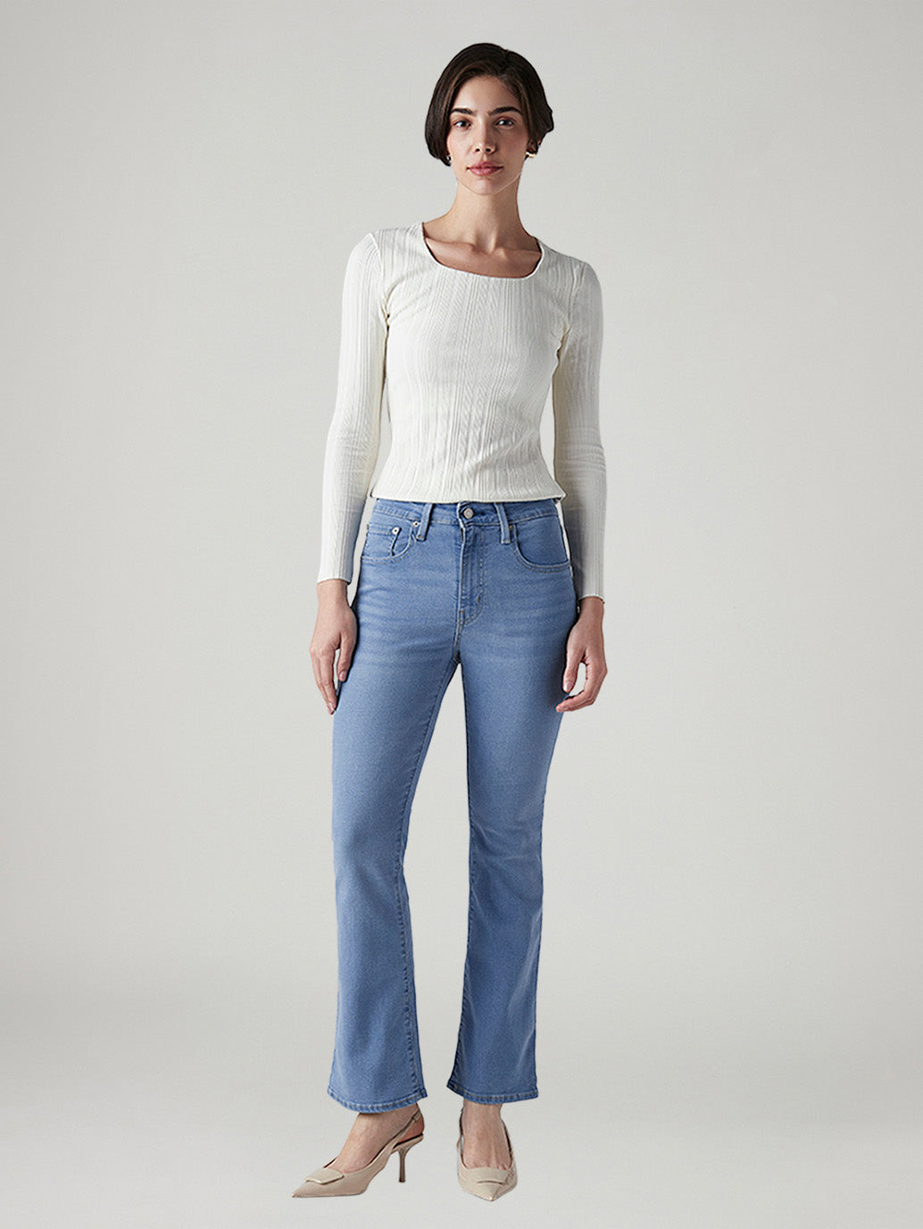 Women's 725 Light Blue Bootcut Fit High Rise Jeans - Front View